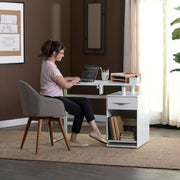 Pro Line Sewing Machine and Office Desk with Fold-Down Top, Height Adjustable Platform, Drawer and Storage Cabinet