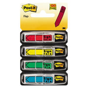 Post-it Flags - Arrow Message 1/2" Flags - "Sign Here" - 4 Colors w/Dispensers - 120/Pack