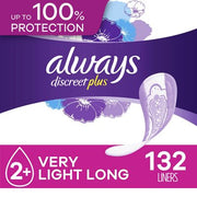 Always Discreet plus Incontinence Liners for Women, Very Light Absorbency, Long Length (132 ct.)