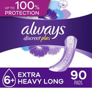 Always Discreet plus Incontinence Pads for Women, Extra Heavy - Long (90 ct.)