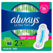 Always Ultra Thin Long Super Pads, Unscented - Size 2 (92 ct.)