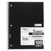 Mead Spiral Bound Notebook, Wide/Margin Rule, 8" x 10-1/2", White,1 Subject 70 Sheets/Pad