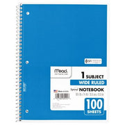 Mead Spiral Bound Notebook, Wide/Margin Rule, 8" x 10-1/2", White,1 Subject 70 Sheets/Pad