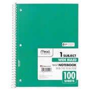 Mead Spiral Bound Notebook, Wide/Margin Rule, 8" x 10-1/2", White,1 Subject 70 Sheets/Pad