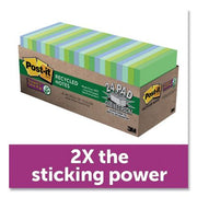 Post-it Notes Super Sticky Recycled Notes in Bora Bora Colors, 3 x 3, 70-Sheet, 24/Pack