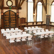 Lifetime Combo - (4) 8' Commercial Grade Non-Nesting Folding Tables and (32) Folding Chairs, White Granite