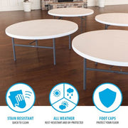Lifetime 72" Round Commercial Grade Folding Table, White Granite
