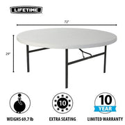 Lifetime 72" Round Commercial Grade Folding Table, White Granite