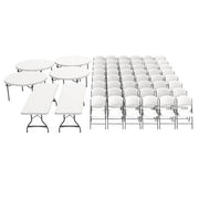 Lifetime Combo - (4) 60" Tables, (2) 8' Tables and (48) Folding Chairs, White Granite