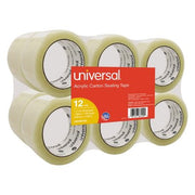 Universal General-Purpose Acrylic Box Sealing Tape, 48mm x 100m, 3" Core, Clear, 12/Pack