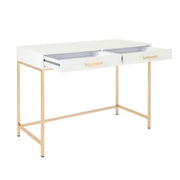 OSP Home Furnishings Alios Desk with White Gloss finish and Chrome-Plated Base