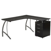 Techni Mobili Modern L- Shaped Computer Desk with File Cabinet and Storage, Espresso