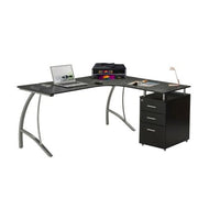 Techni Mobili Modern L- Shaped Computer Desk with File Cabinet and Storage, Espresso