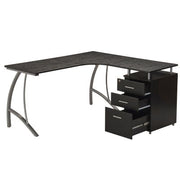 Techni Mobili Modern L- Shaped Computer Desk with File Cabinet and Storage, Espresso