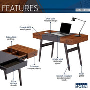 Techni Mobili Writing Desk with Coated Grey Steel Frame - Mahogany