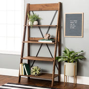 Frankie 68" Solid Wood Ladder Bookshelf - Brown