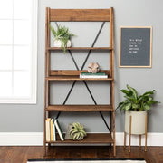 Frankie 68" Solid Wood Ladder Bookshelf - Brown