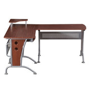Techni Mobili Deluxe L-Shaped Computer Desk With Pull-Out Keyboard Panel, Mahogany