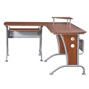 Techni Mobili Deluxe L-Shaped Computer Desk With Pull-Out Keyboard Panel, Mahogany