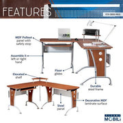 Techni Mobili Deluxe L-Shaped Computer Desk With Pull-Out Keyboard Panel, Mahogany