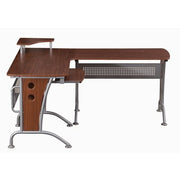 Techni Mobili Deluxe L-Shaped Computer Desk With Pull-Out Keyboard Panel, Mahogany