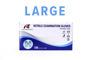 Nitrile Exam Gloves - Medical Grade, Powder Free, Disposable, Non Sterile, Food Safe, Textured, Indigo blue Color, 100 count, 1 box, Size Large