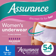 Assurance Women's Incontinence & Postpartum Underwear, L, Maximum Absorbency (54 Count)