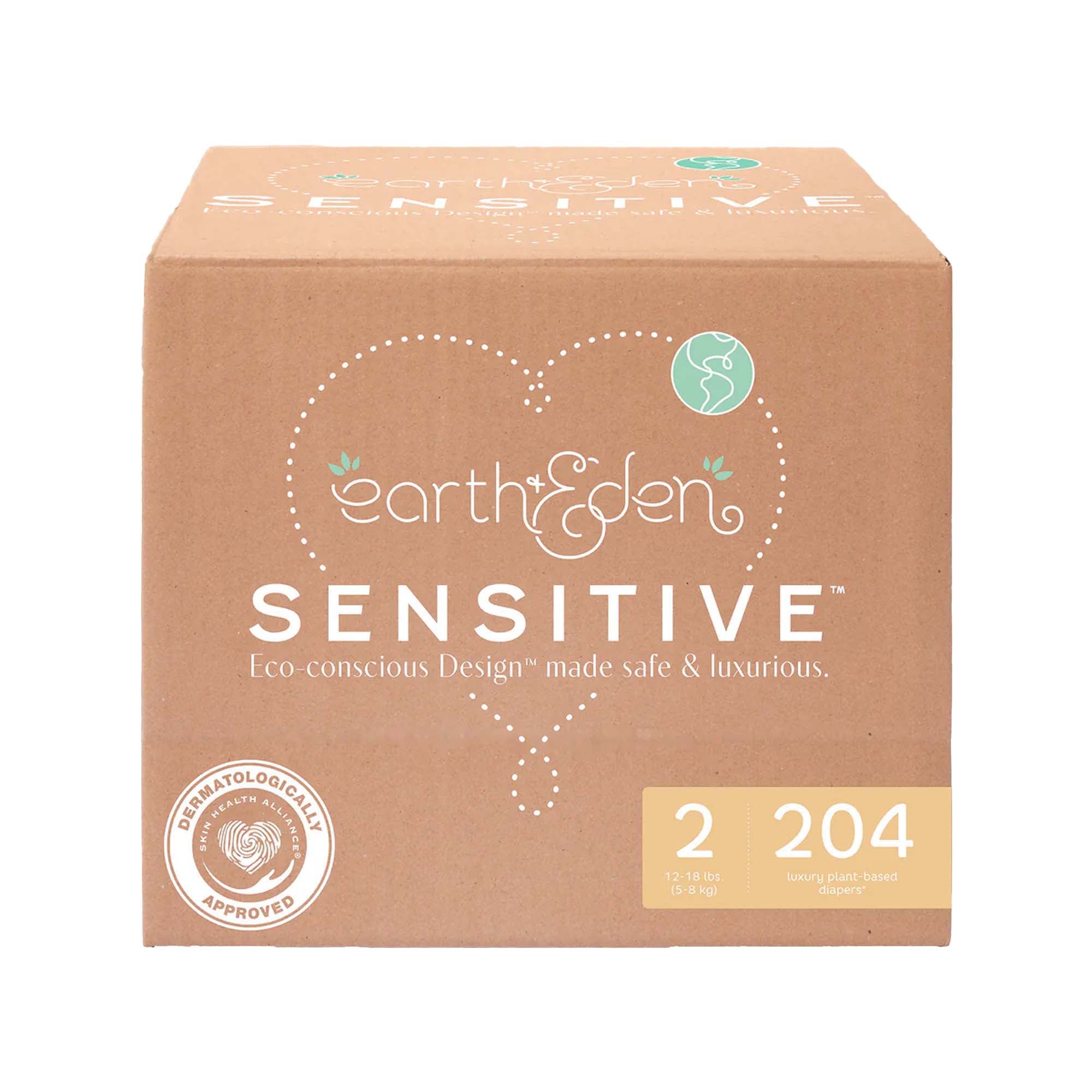 Earth & Eden Sensitive Baby Diapers, Size 2 for Babies Weighing 12 ? 18 lbs.