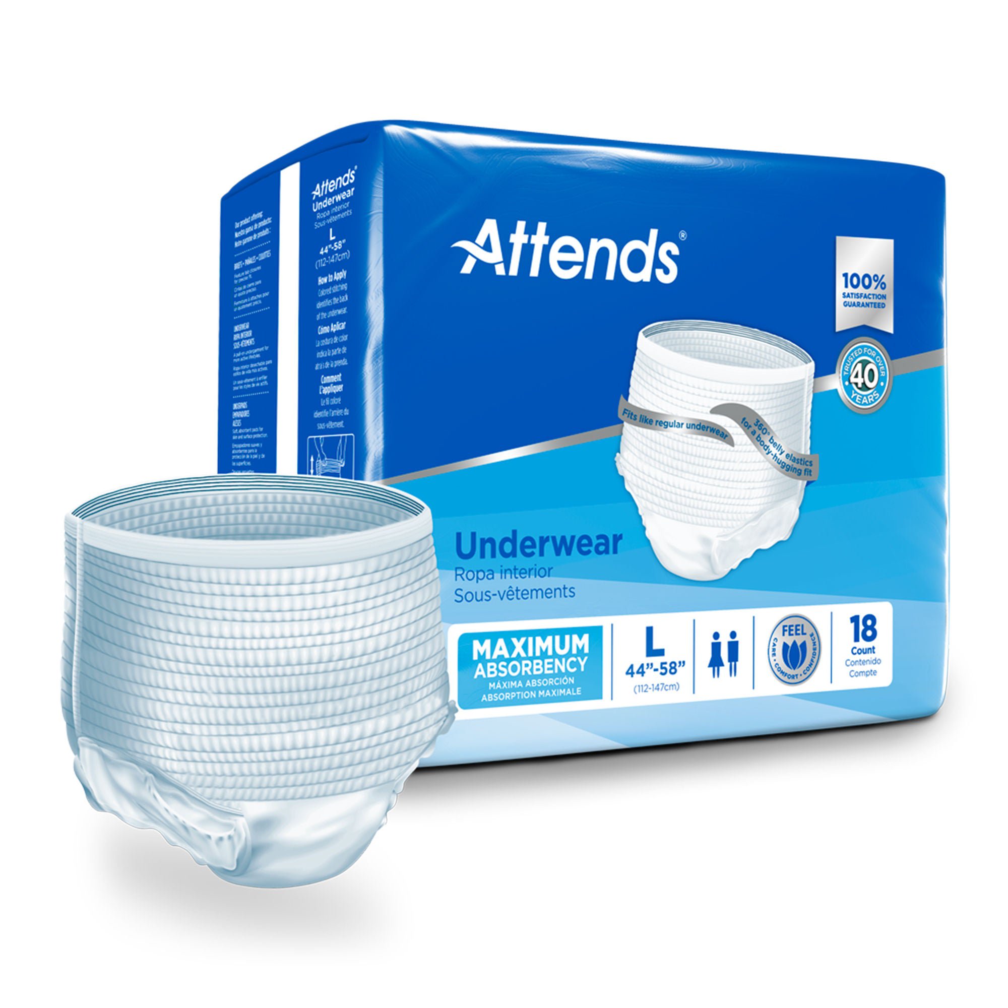 Attends? Care Adult Absorbent Underwear, Heavy Absorbency, Large, White