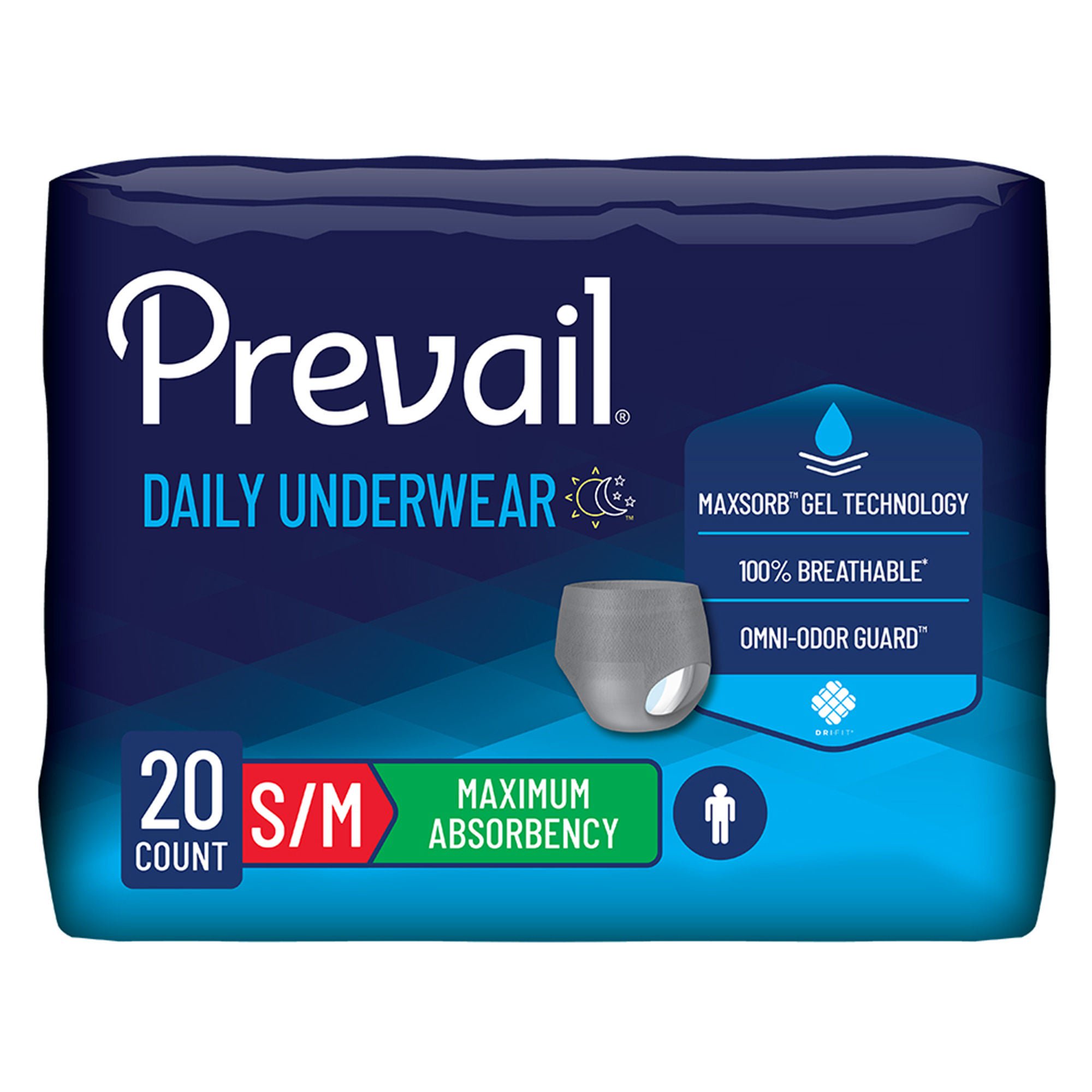 Prevail? Men's Daily Maximum Absorbent Underwear, Small / Medium