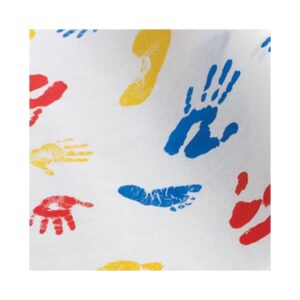 Tiny Tracks™ Crepe Table Paper, 21 Inch x 125 Foot, White with Multicolor Print - Image 2