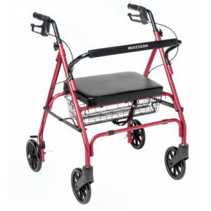 McKesson Bariatric Red Folding Steel Four-Wheel Rollator - Image 1