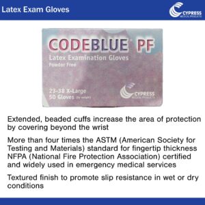 CodeBlue? PF Latex Extended Cuff Length Exam Glove, Extra Large, Blue - Image 3