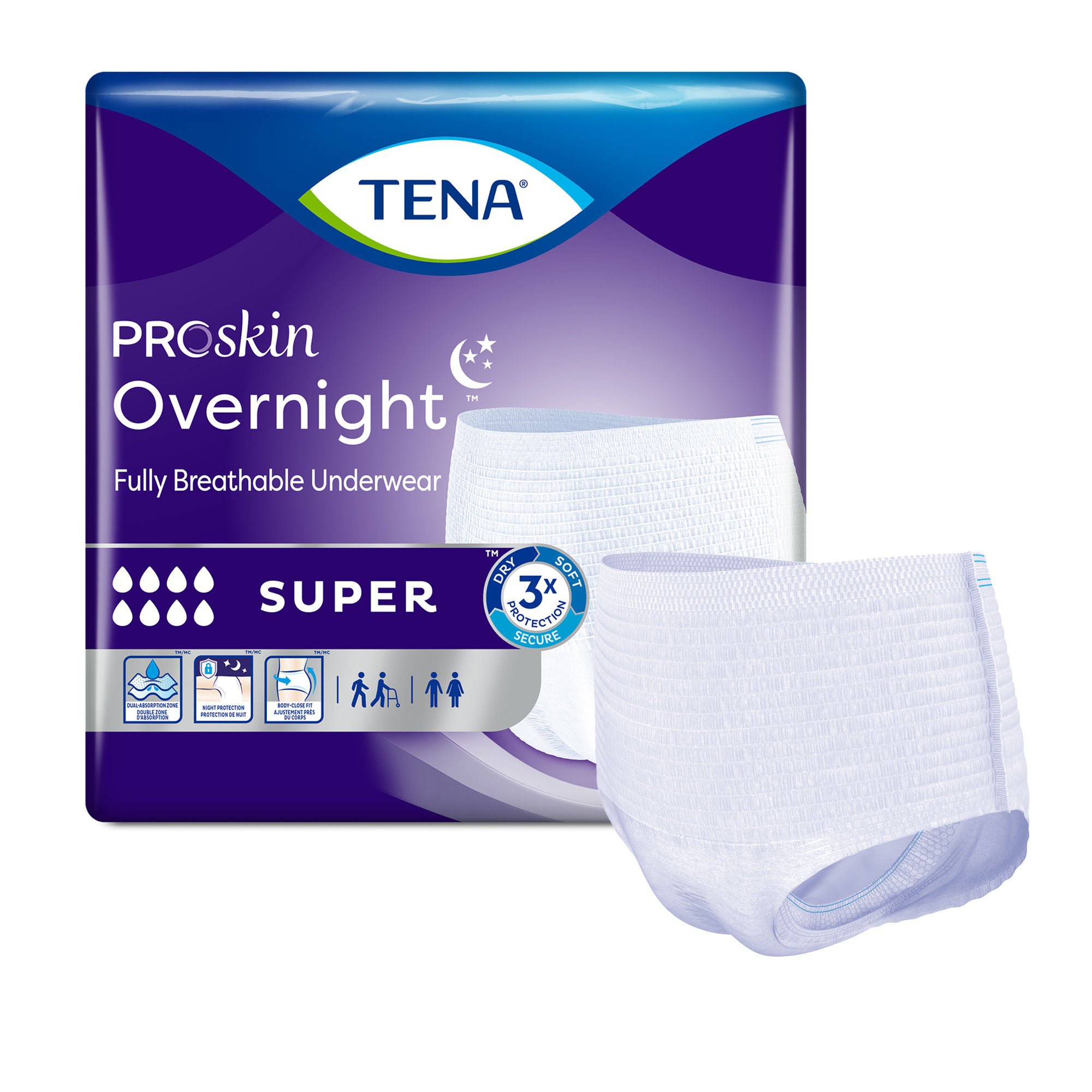 Tena? ProSkin Overnight? Super Fully Breathable Underwear, Large