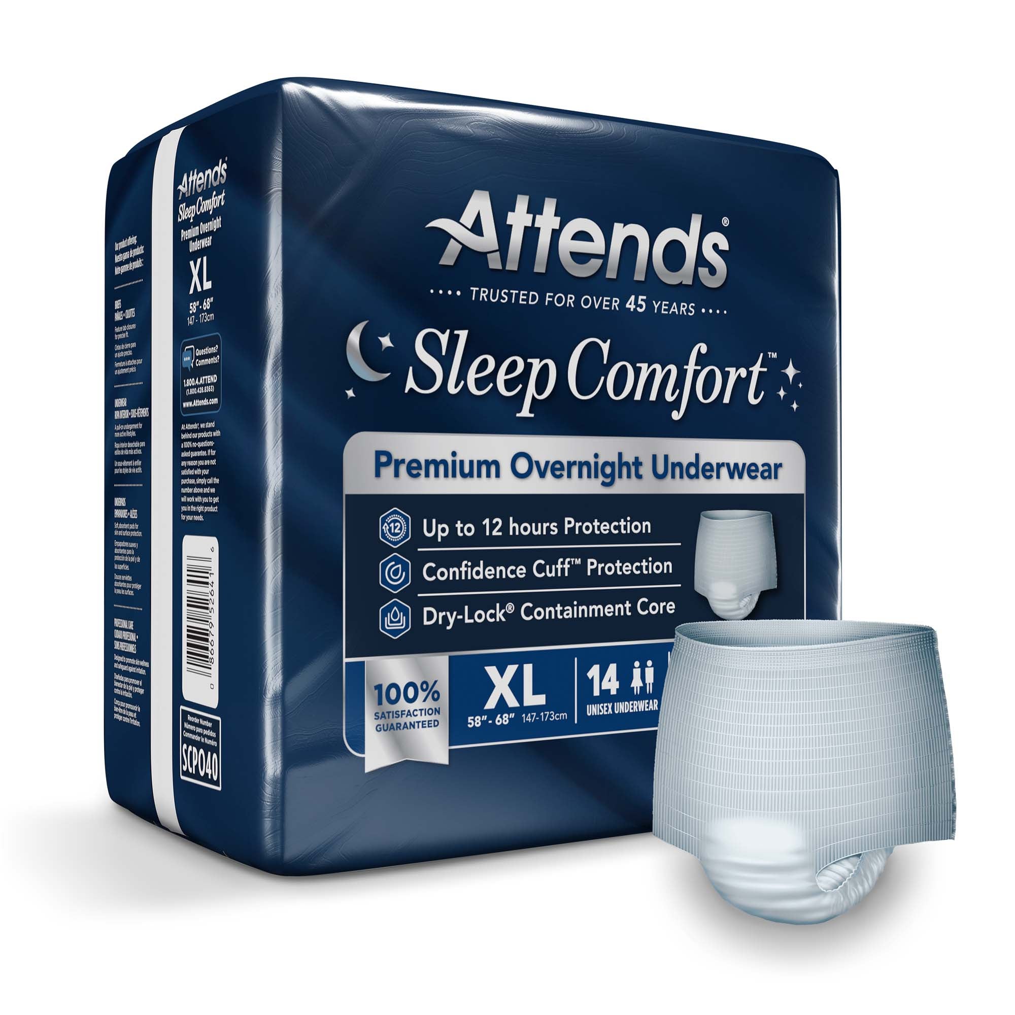 Attends? Sleep Comfort Premium Overnight Underwear, Extra Large, 58 ? 68 Inches